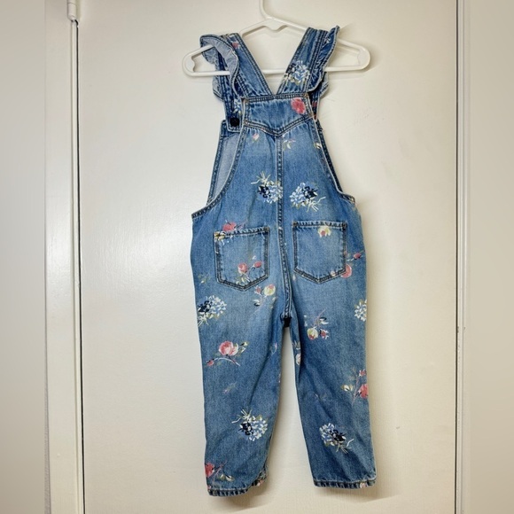 Baby Gap Denim Floral Bouquet Blue Jean Overalls Size 18-24 Months - Picture 7 of 12
